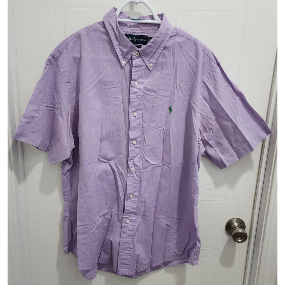 Ralph Lauren Custom Fit Purple Short Sleeve Button Down Shirt Size XL Green Pony